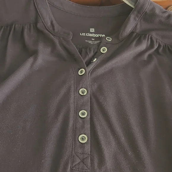 Liz Claiborne, Women's M, Navy,l Fold Over Sleeve, 7 Silver Colored Buttons - Picture 4 of 8